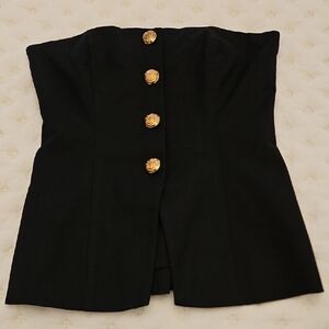 Black Strapless Top with Gold Buttons